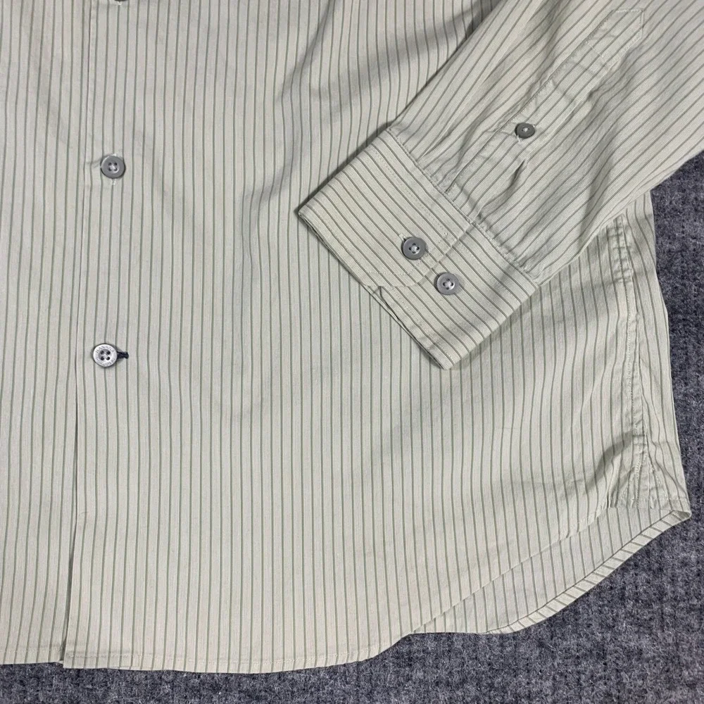 Banana Republic Shirt Mens Large Green Pinstripe Slim Fit Button Up Long Sleeve